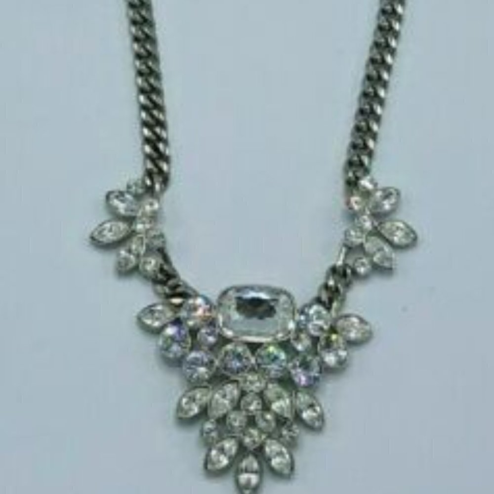 Givenchy Signed Large Crystal Silver-Tone Chain Link Collar Runway Necklace - Picture 4 of 6